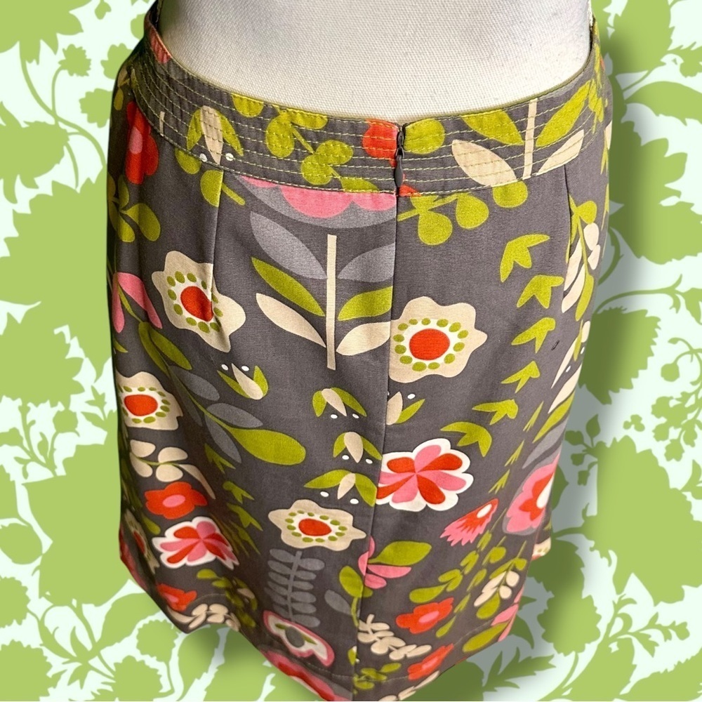 Boden Mod Style Gray, Pink & Green Floral Print A-Line Cotton Twill Skirt Size 4 - Picture 10 of 14